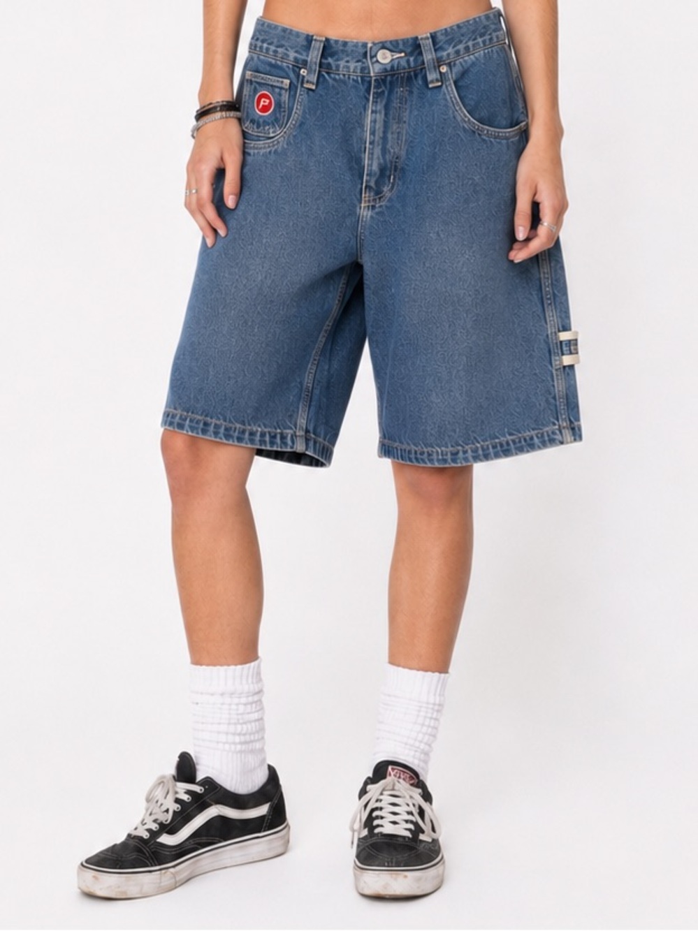 Y2K Plugg Baggy Carpenter Denim Jorts Womens 9/10 Blue Skater Shorts 100% Cotton